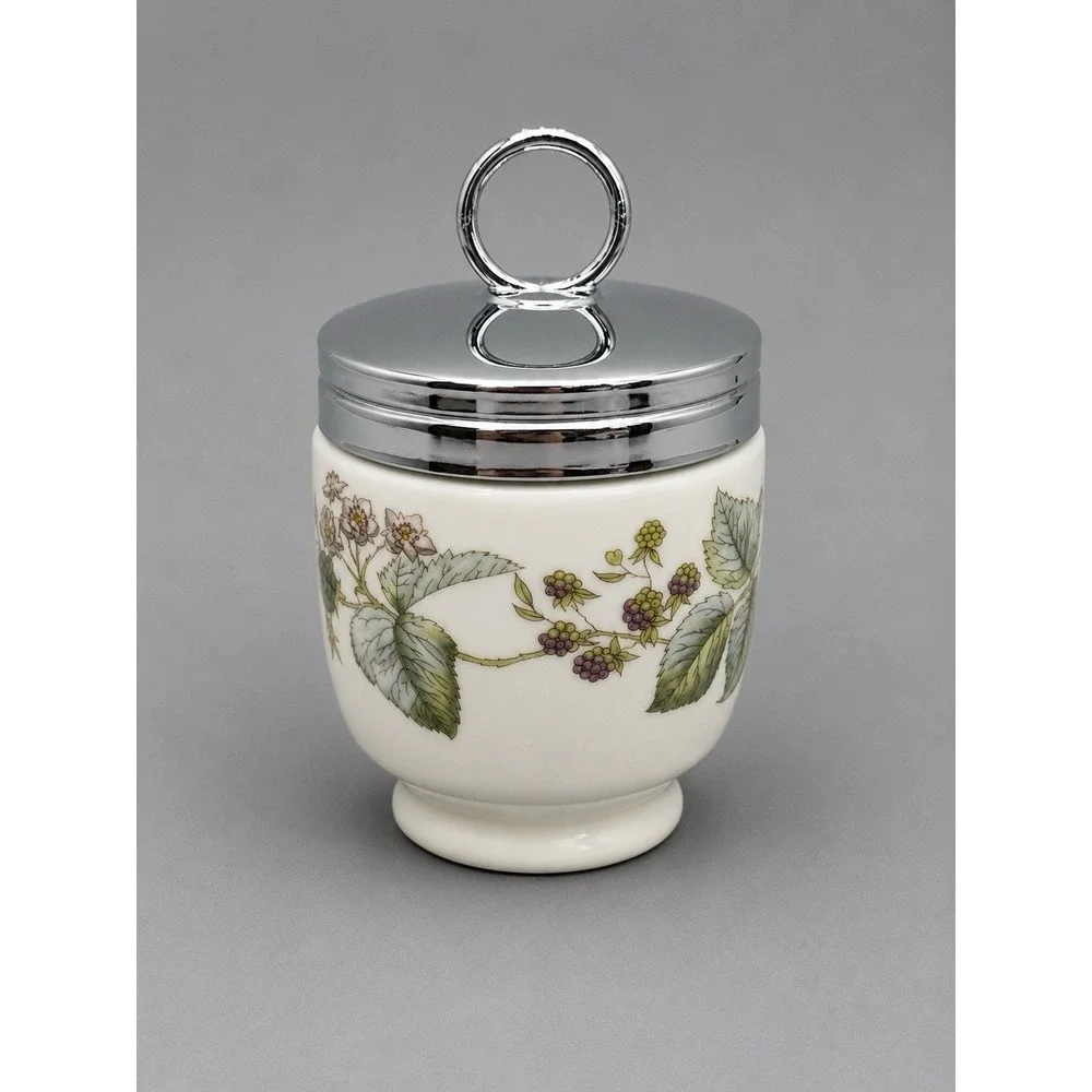 Vintage Royal Worcester Egg Coddler Blackberry Floral Chrome Lid w/original Box.